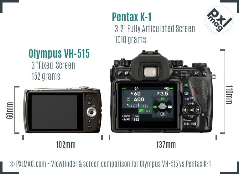 Olympus VH-515 vs Pentax K-1 Screen and Viewfinder comparison