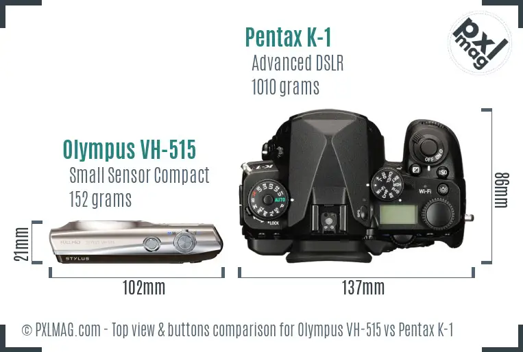 Olympus VH-515 vs Pentax K-1 top view buttons comparison