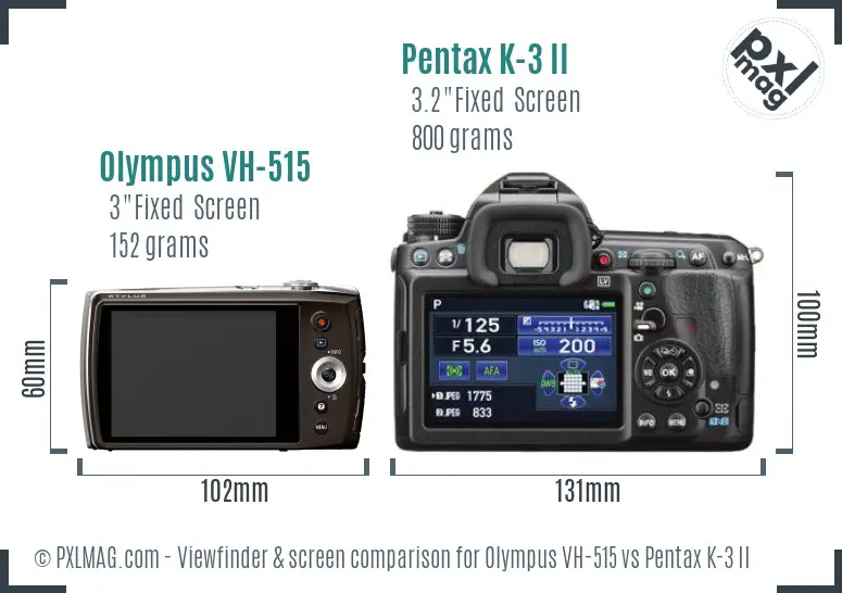 Olympus VH-515 vs Pentax K-3 II Screen and Viewfinder comparison