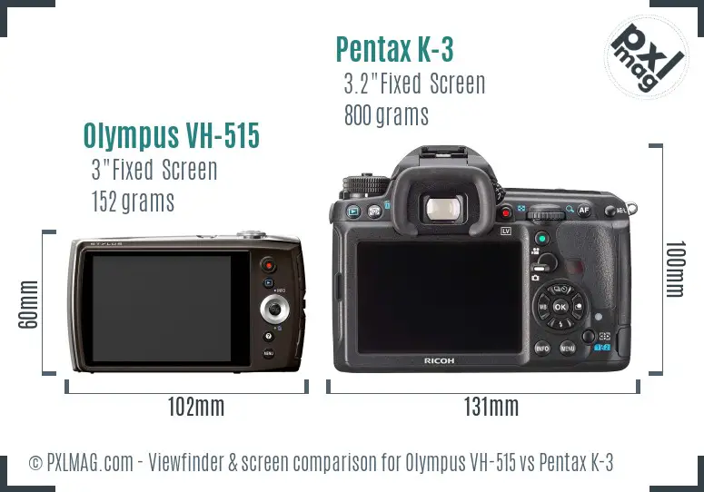 Olympus VH-515 vs Pentax K-3 Screen and Viewfinder comparison