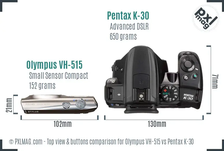 Olympus VH-515 vs Pentax K-30 top view buttons comparison