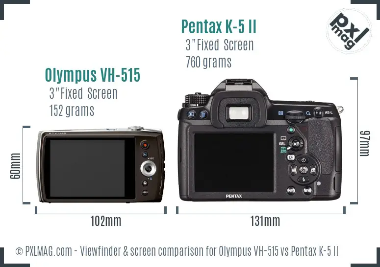 Olympus VH-515 vs Pentax K-5 II Screen and Viewfinder comparison
