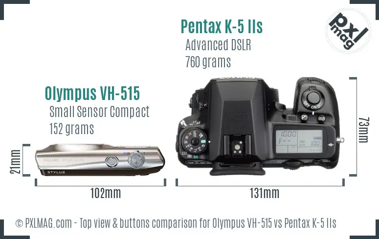 Olympus VH-515 vs Pentax K-5 IIs top view buttons comparison