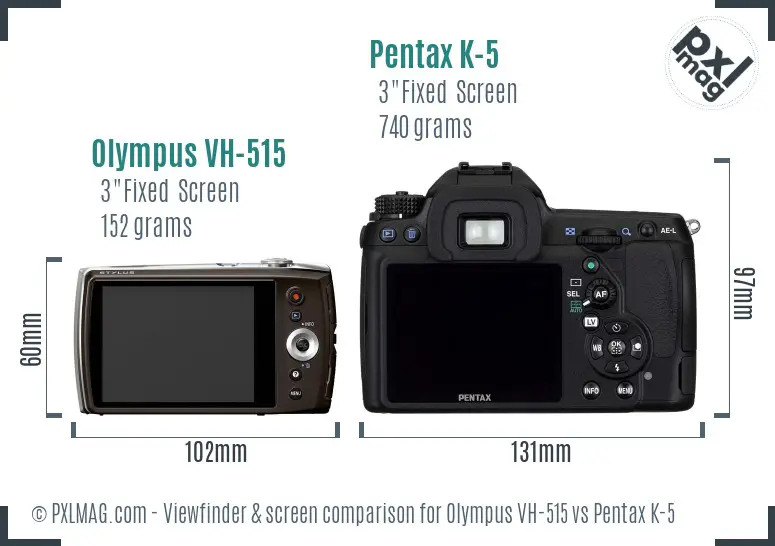 Olympus VH-515 vs Pentax K-5 Screen and Viewfinder comparison