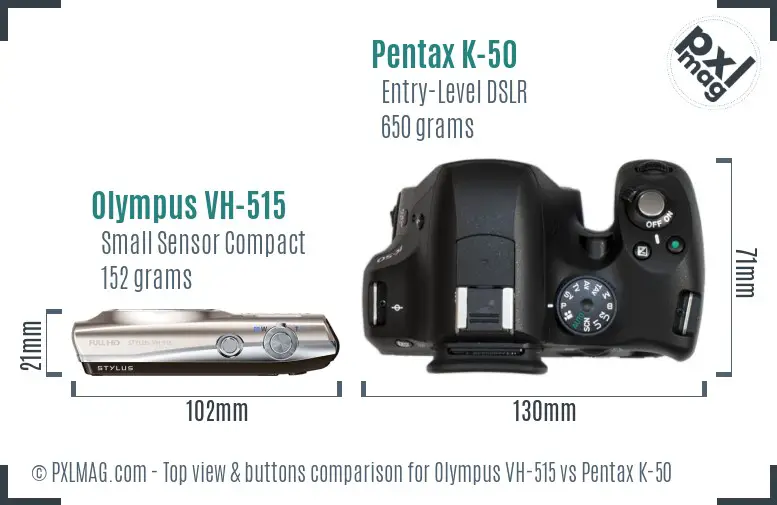 Olympus VH-515 vs Pentax K-50 top view buttons comparison