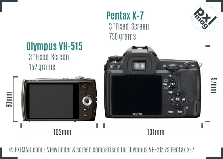 Olympus VH-515 vs Pentax K-7 Screen and Viewfinder comparison