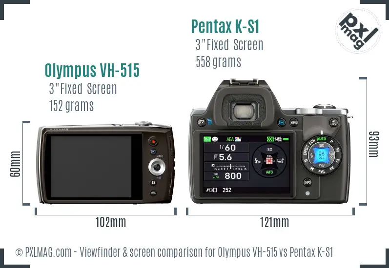Olympus VH-515 vs Pentax K-S1 Screen and Viewfinder comparison