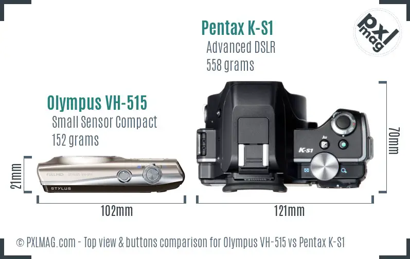 Olympus VH-515 vs Pentax K-S1 top view buttons comparison