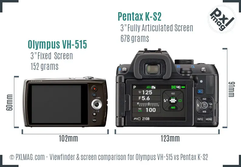 Olympus VH-515 vs Pentax K-S2 Screen and Viewfinder comparison