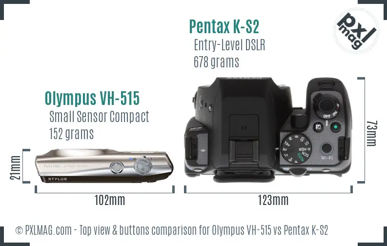 Olympus VH-515 vs Pentax K-S2 top view buttons comparison