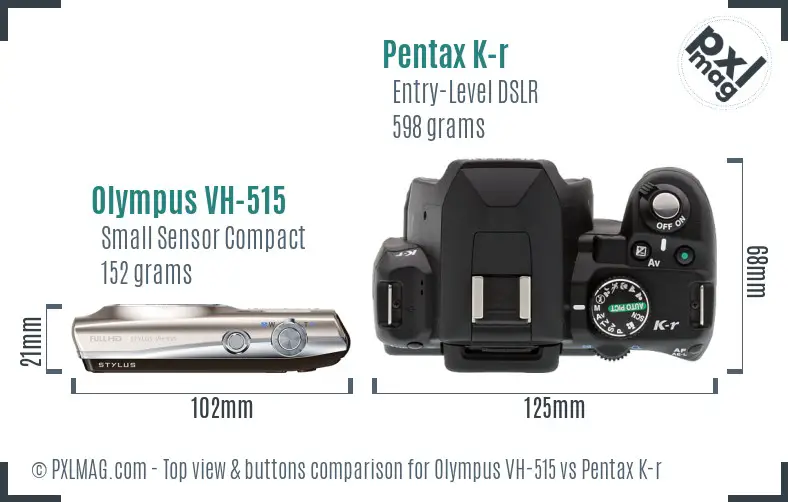 Olympus VH-515 vs Pentax K-r top view buttons comparison