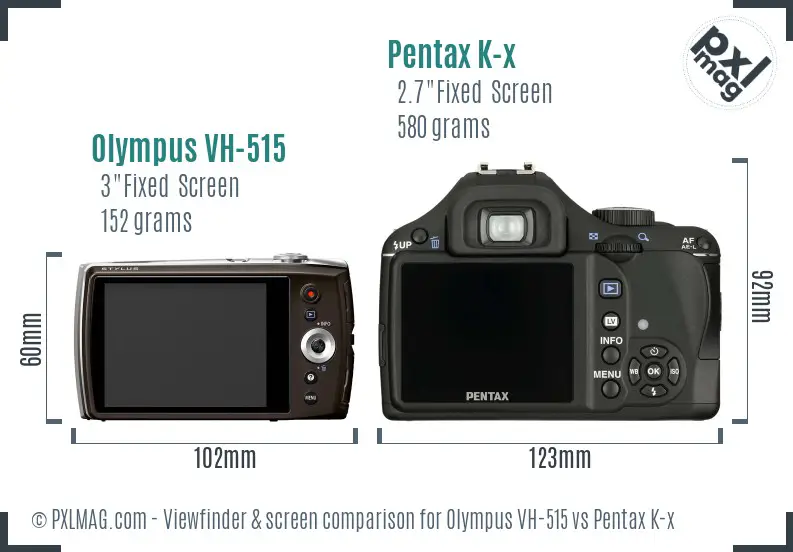 Olympus VH-515 vs Pentax K-x Screen and Viewfinder comparison