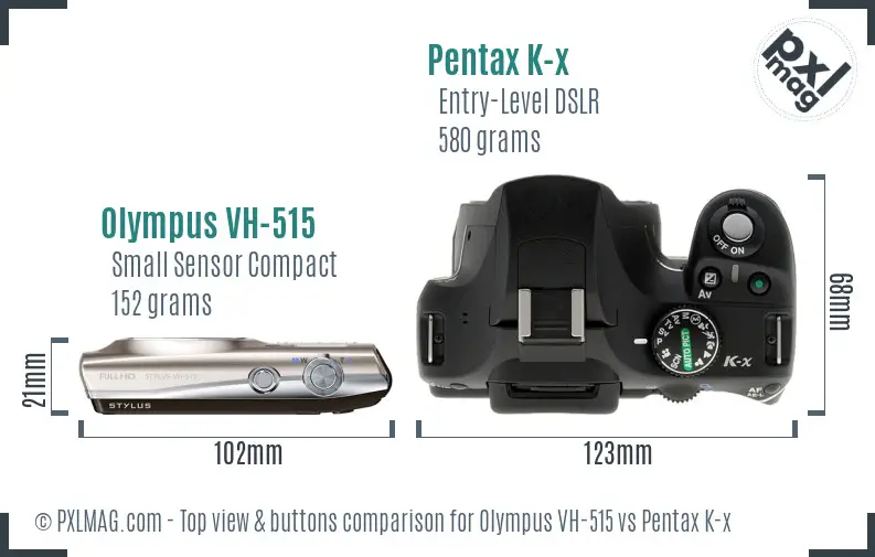 Olympus VH-515 vs Pentax K-x top view buttons comparison