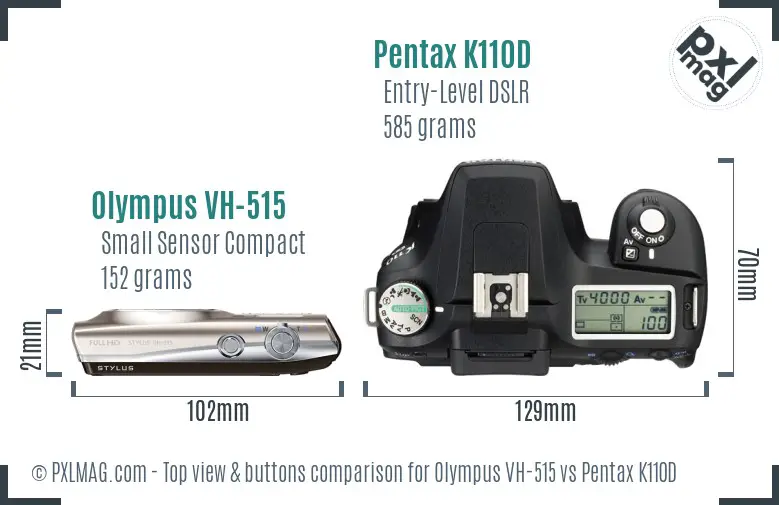 Olympus VH-515 vs Pentax K110D top view buttons comparison