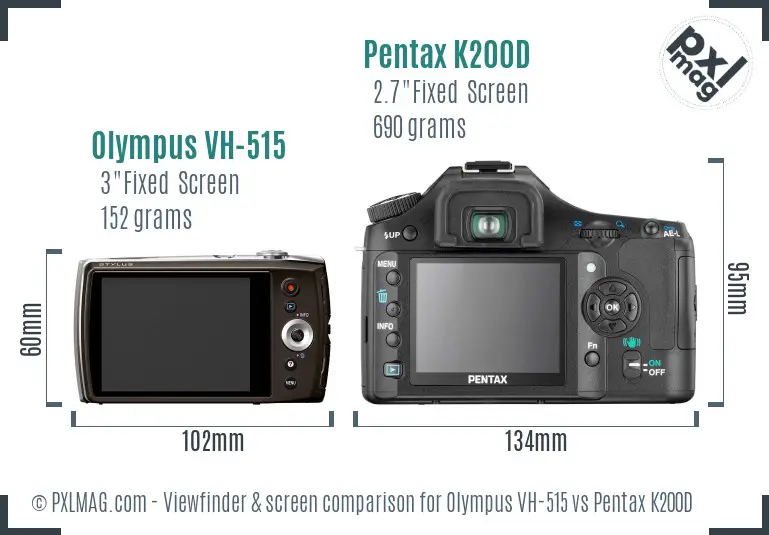 Olympus VH-515 vs Pentax K200D Screen and Viewfinder comparison