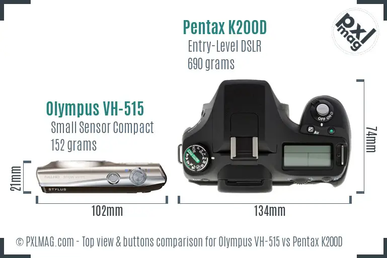 Olympus VH-515 vs Pentax K200D top view buttons comparison