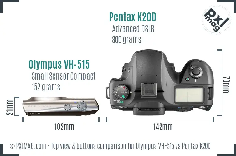 Olympus VH-515 vs Pentax K20D top view buttons comparison