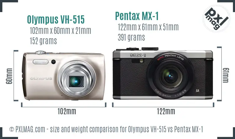 Olympus VH-515 vs Pentax MX-1 size comparison
