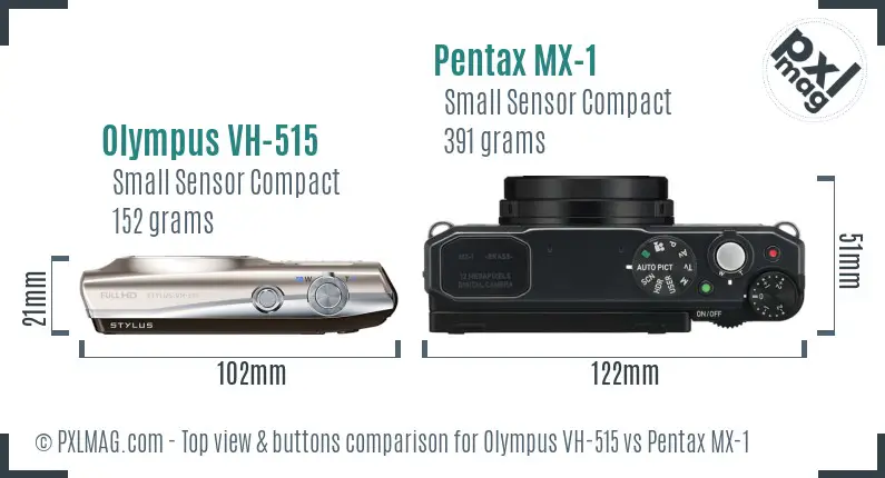 Olympus VH-515 vs Pentax MX-1 top view buttons comparison