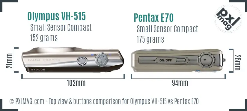 Olympus VH-515 vs Pentax E70 top view buttons comparison