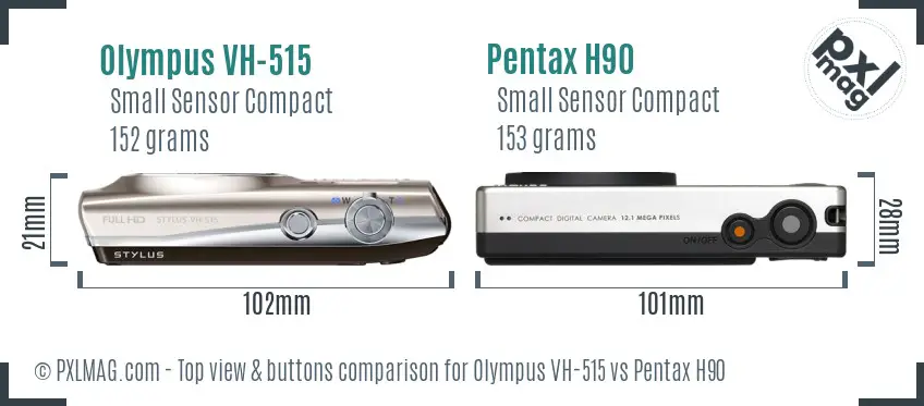 Olympus VH-515 vs Pentax H90 top view buttons comparison