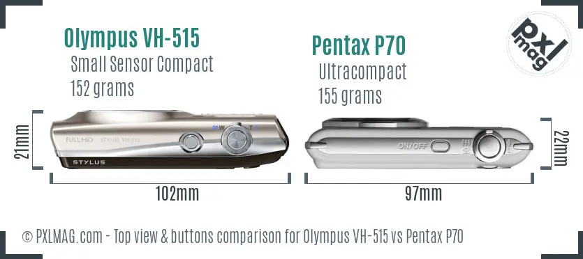 Olympus VH-515 vs Pentax P70 top view buttons comparison Olympus VH-515 vs Pentax P70 top view buttons comparison