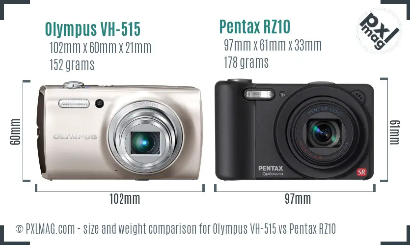 Olympus VH-515 vs Pentax RZ10 size comparison