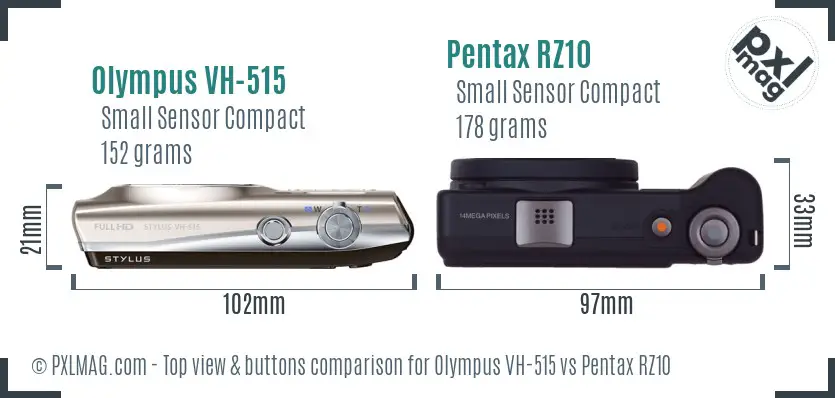 Olympus VH-515 vs Pentax RZ10 top view buttons comparison