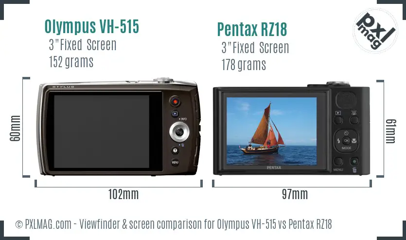 Olympus VH-515 vs Pentax RZ18 Screen and Viewfinder comparison