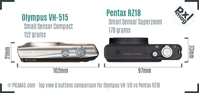 Olympus VH-515 vs Pentax RZ18 top view buttons comparison