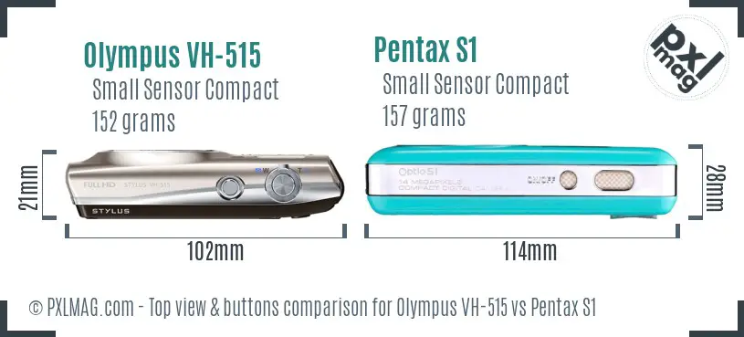 Olympus VH-515 vs Pentax S1 top view buttons comparison