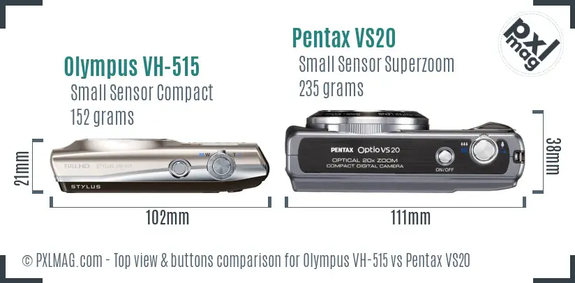 Olympus VH-515 vs Pentax VS20 top view buttons comparison