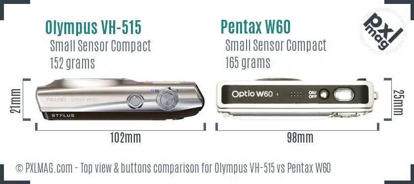 Olympus VH-515 vs Pentax W60 top view buttons comparison