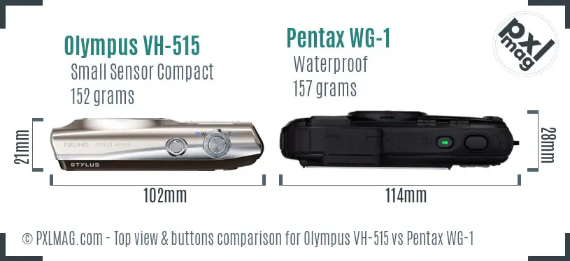 Olympus VH-515 vs Pentax WG-1 top view buttons comparison