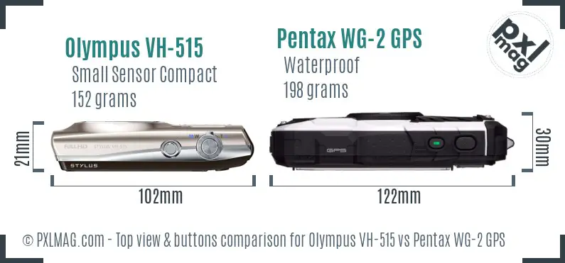 Olympus VH-515 vs Pentax WG-2 GPS top view buttons comparison