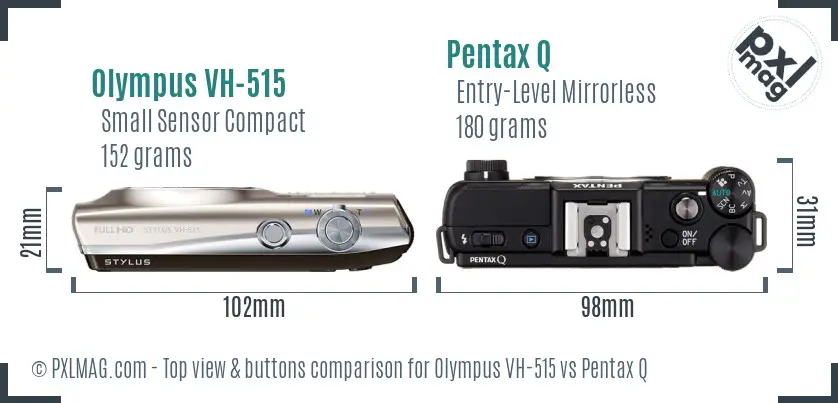 Olympus VH-515 vs Pentax Q top view buttons comparison