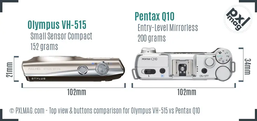 Olympus VH-515 vs Pentax Q10 top view buttons comparison