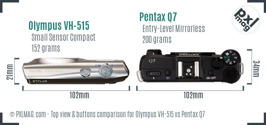Olympus VH-515 vs Pentax Q7 top view buttons comparison