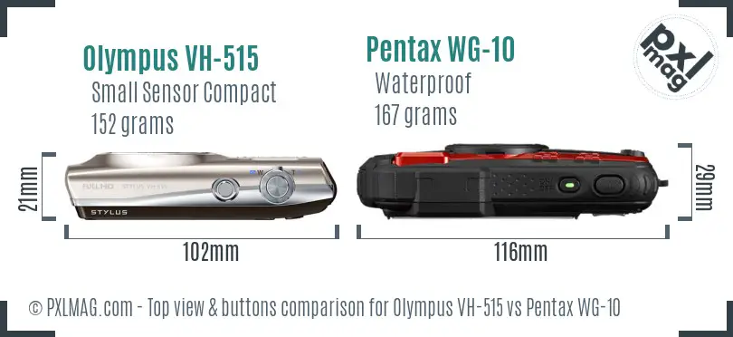 Olympus VH-515 vs Pentax WG-10 top view buttons comparison