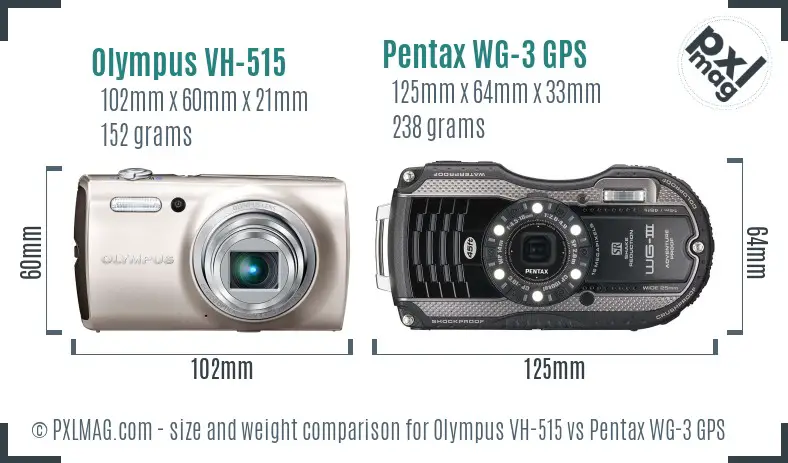 Olympus VH-515 vs Pentax WG-3 GPS size comparison