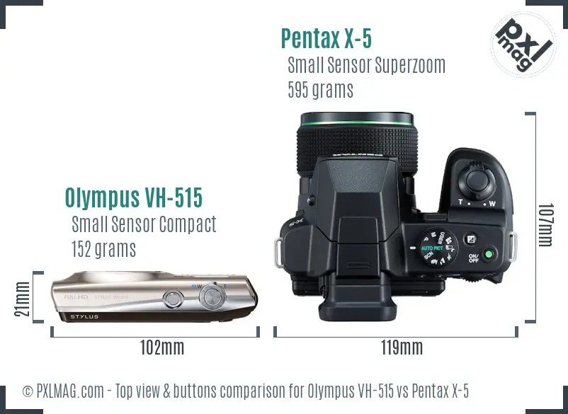 Olympus VH-515 vs Pentax X-5 top view buttons comparison Olympus VH-515 vs Pentax X-5 top view buttons comparison