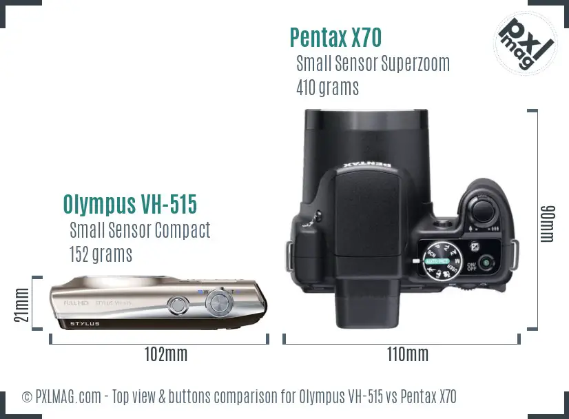 Olympus VH-515 vs Pentax X70 top view buttons comparison Olympus VH-515 vs Pentax X70 top view buttons comparison