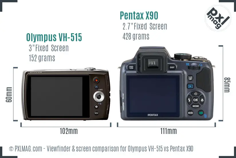 Olympus VH-515 vs Pentax X90 Screen and Viewfinder comparison