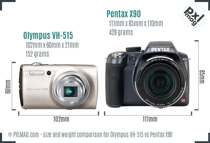 Olympus VH-515 vs Pentax X90 size comparison