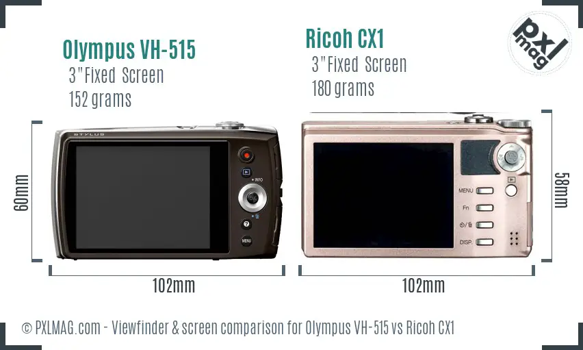 Olympus VH-515 vs Ricoh CX1 Screen and Viewfinder comparison