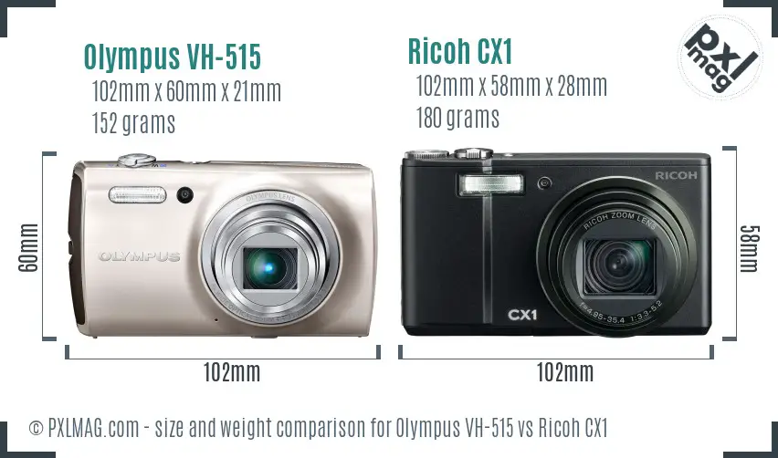 Olympus VH-515 vs Ricoh CX1 size comparison