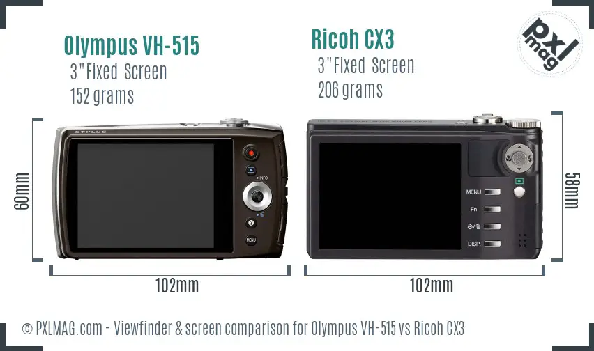 Olympus VH-515 vs Ricoh CX3 Screen and Viewfinder comparison