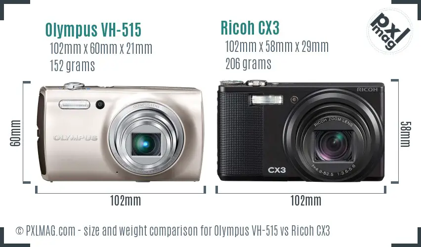 Olympus VH-515 vs Ricoh CX3 size comparison