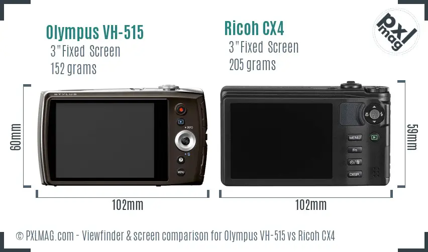 Olympus VH-515 vs Ricoh CX4 Screen and Viewfinder comparison