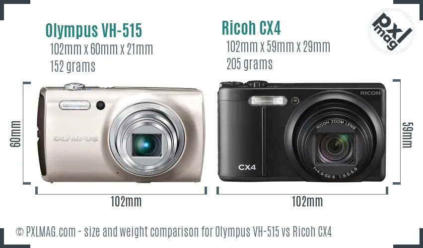 Olympus VH-515 vs Ricoh CX4 size comparison